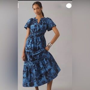 Anthropologie Somerset Maxi dress Blue and Black Floral